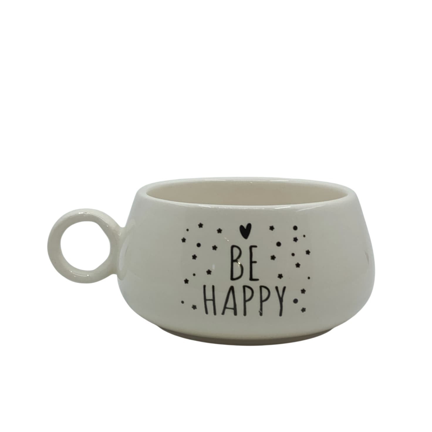 Be Happy Baskılı El Yapımı Krem Parlak Luna Kupa - El İşçiliği Hediyelik Kupa Bardak