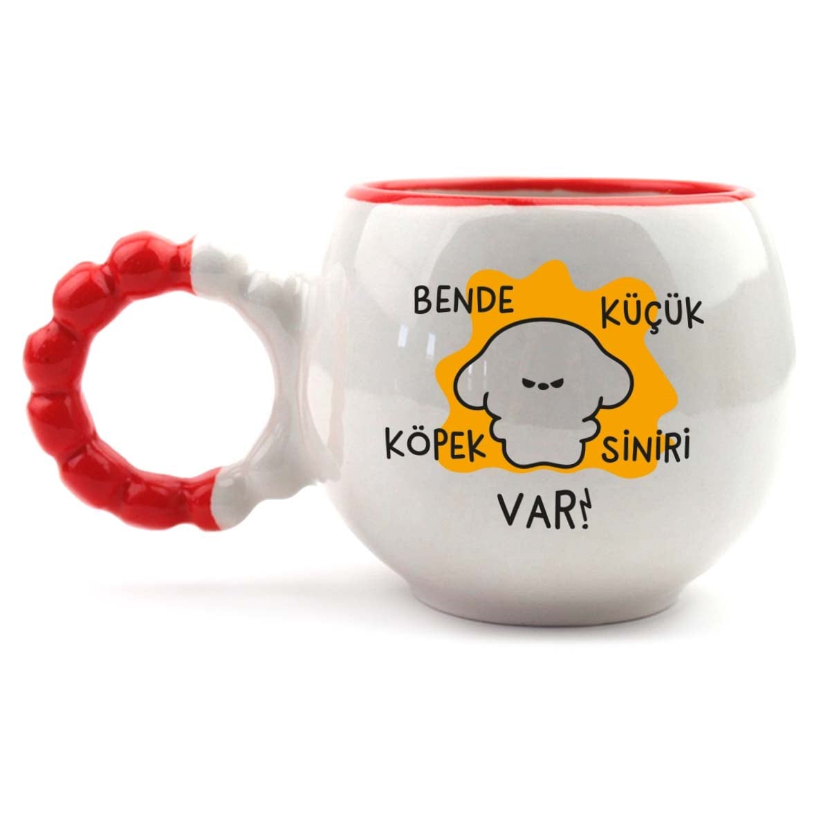 Bende Küçük Köpek Siniri Var El Yapımı Krem Parlak Puf Kupa - El İşçiliği Hediyelik Kupa Bardak Mug