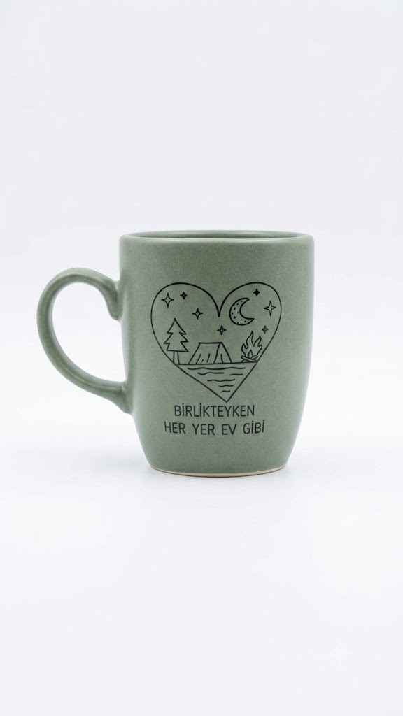 Birlikteyken Her Yer Ev Gibi Yeşil Oval Kupa - Hediyelik Kupa Fincan Mug