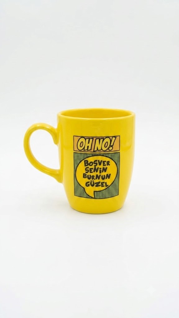 Boşver Senin Burnun Güzel Sarı Oval Kupa - Hediyelik Kupa Fincan Mug