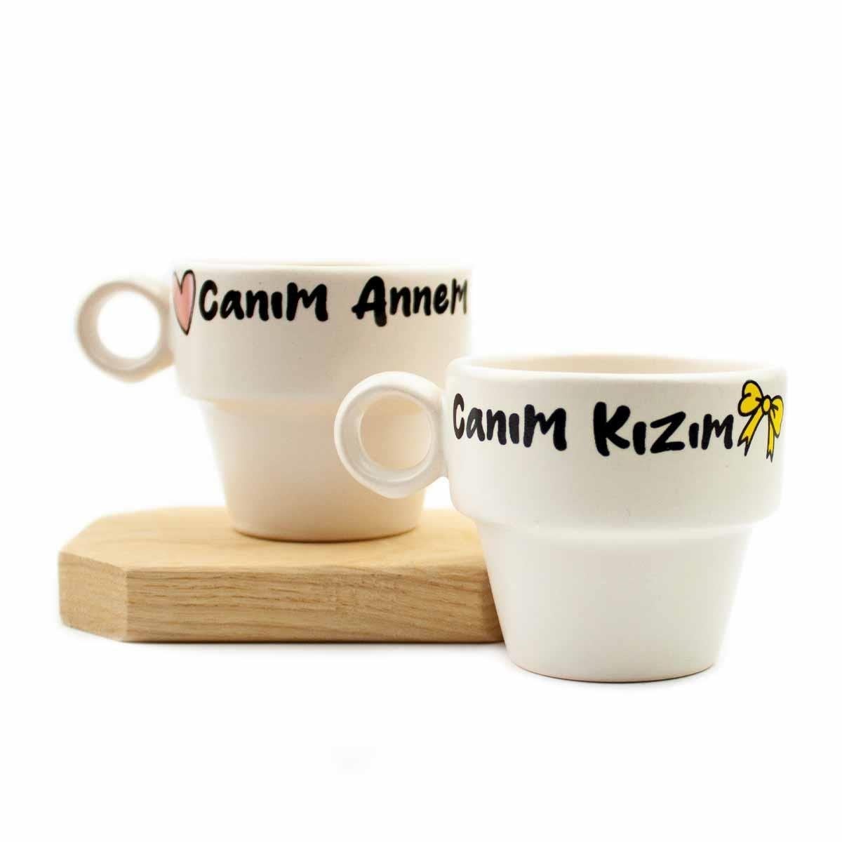 Canım Annem & Canım Kızım 2li Espresso Bardak Seti - Hediye Seramik Fincan