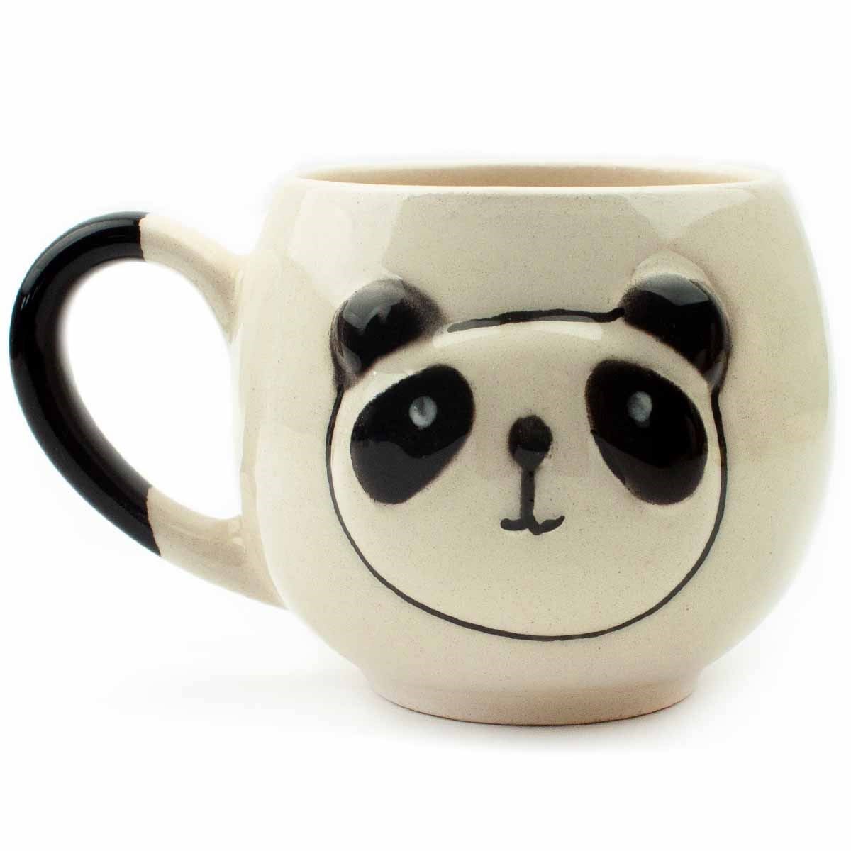 Çizim Panda Krem Parlak Balon Kupa (3D Kabartmalı Krem Kupa) - Hediye Seramik Kupa