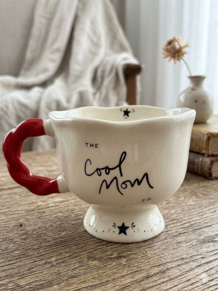 Cool Mom Tasarımlı El Yapımı Krem Parlak Balerin Kupa - El İşçiliği Hediyelik Kupa Bardak