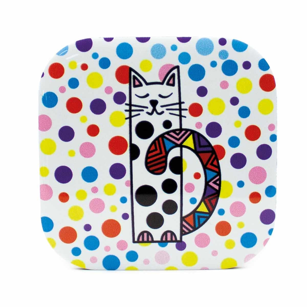 Etnik Kedi Parlak Yüzey Bardak Altlığı - Renkli Baskılı Kaymaz Taban Bardak Altlığı  
