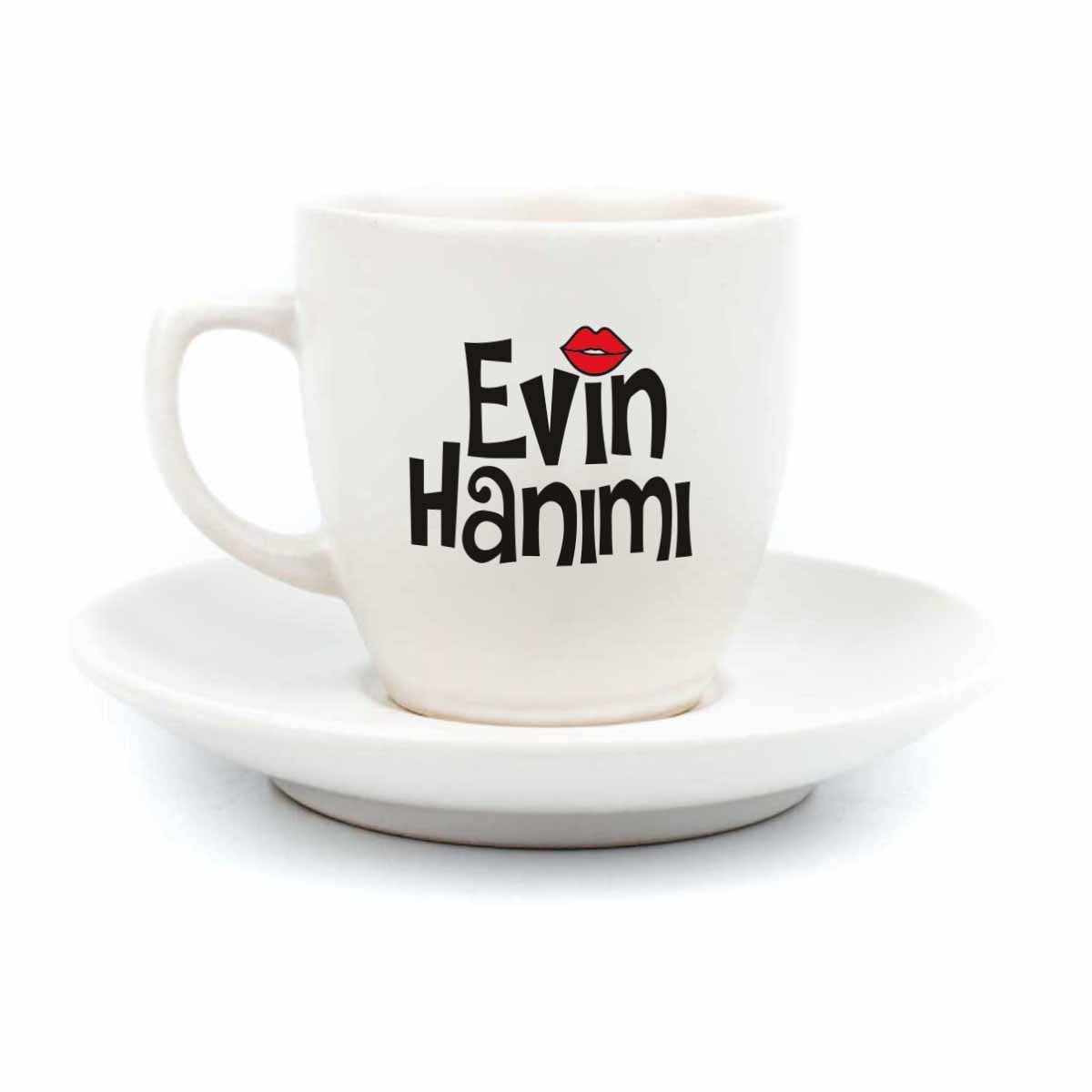 Evin Hanımı Krem Türk Kahvesi Fincanı - Hediye Seramik Türk Kahvesi Fincanı