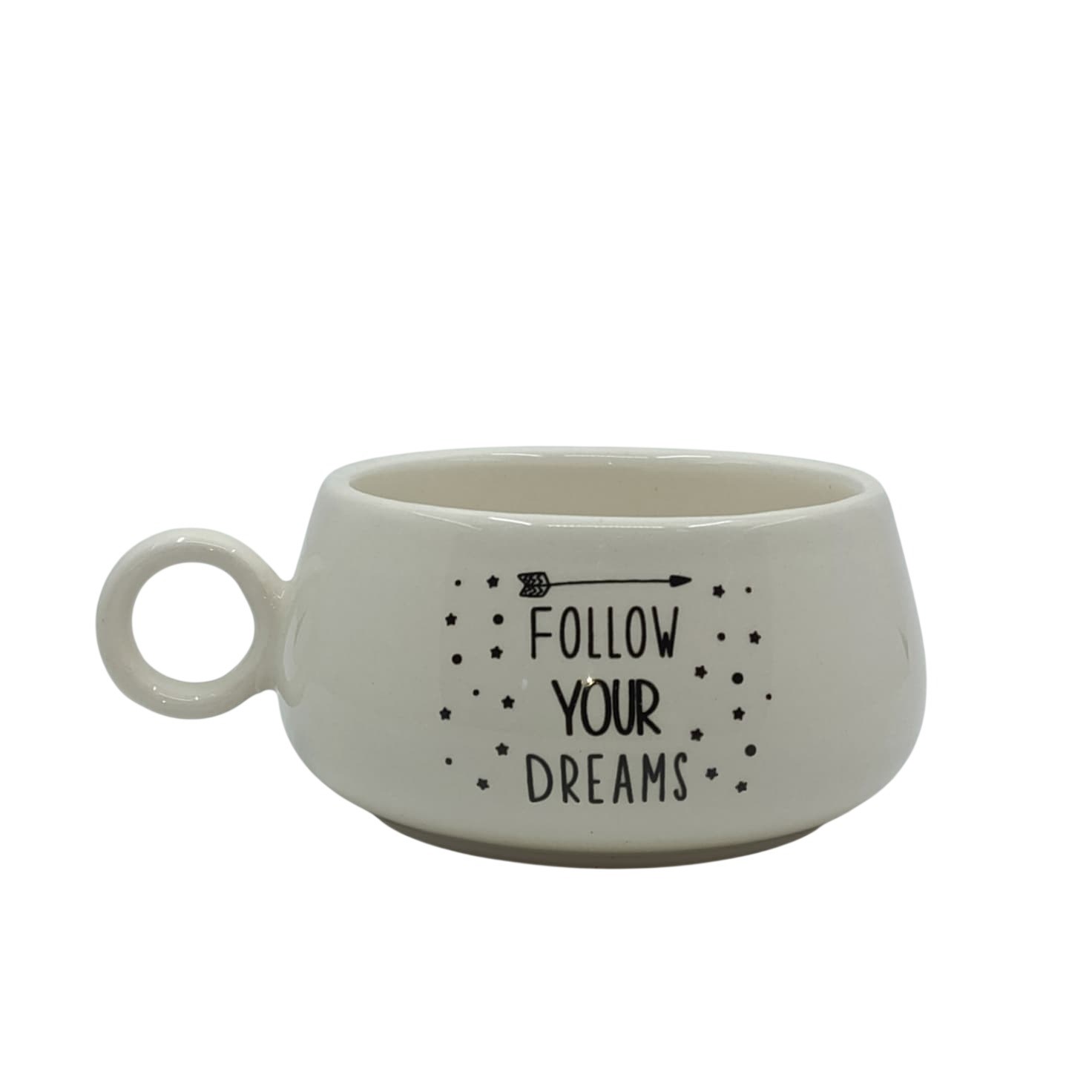 Follow Your Dreams Baskılı El Yapımı Krem Parlak Luna Kupa - El İşçiliği Hediyelik Kupa Bardak