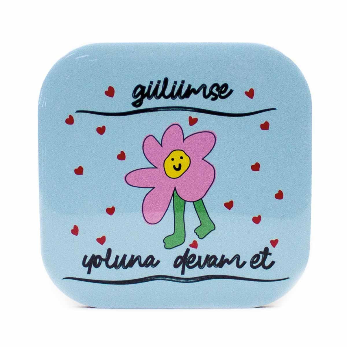 Gülümse, Yoluna Devam Et! Parlak Yüzey Bardak Altlığı - Renkli Baskılı Kaymaz Taban Bardak Altlığı  