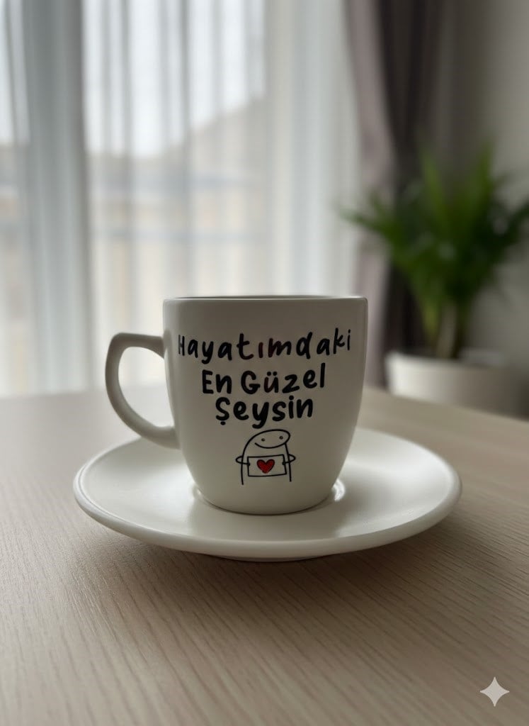 Hayatımdaki En Güzel Şeysin Krem Türk Kahvesi Fincanı - Hediye Seramik Türk Kahvesi Fincanı