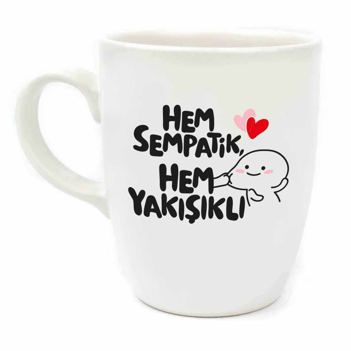 Hem Sempatik Hem Yakışıklı Krem Oval Kupa - Hediyelik Kupa Fincan Mug