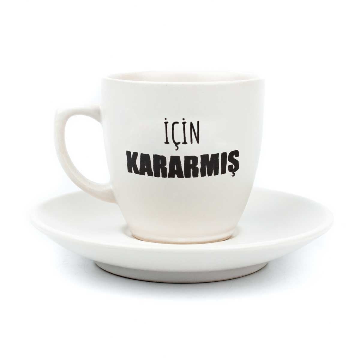 İçin Kararmış Krem Türk Kahvesi Fincanı - Hediye Seramik Türk Kahvesi Fincanı