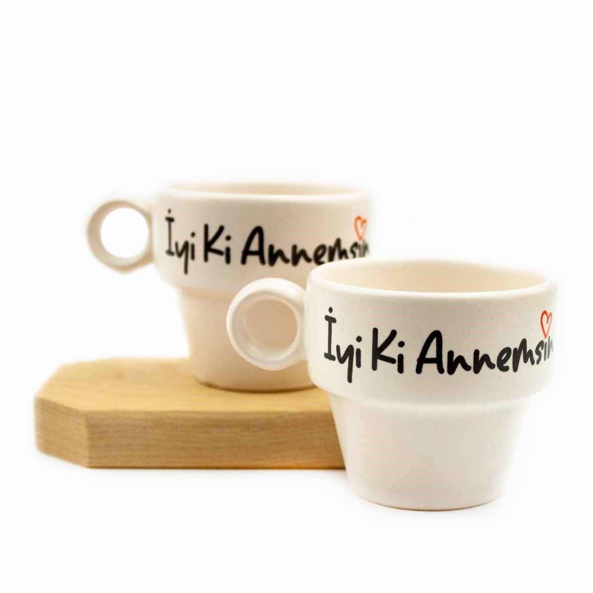 İyi Ki Annemsin! 2li Espresso Bardak Seti - Anneler Günü Hediyesi Fincan