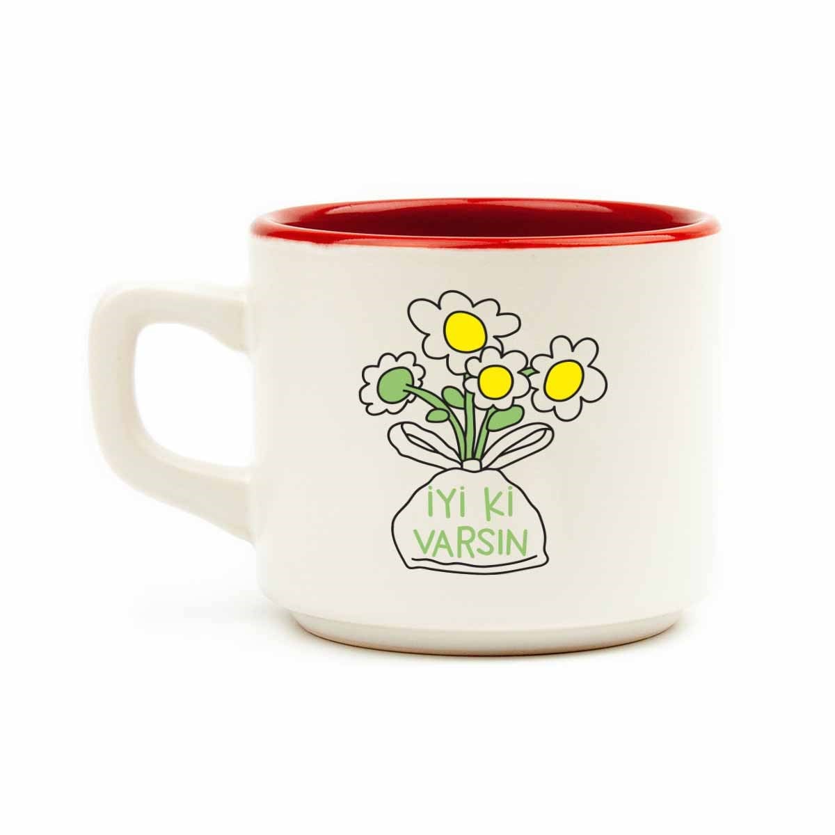 İyi Ki Varsın Papatya Buketi Beyaz Venüs Kupa - Hediyelik Kupa Fincan Mug