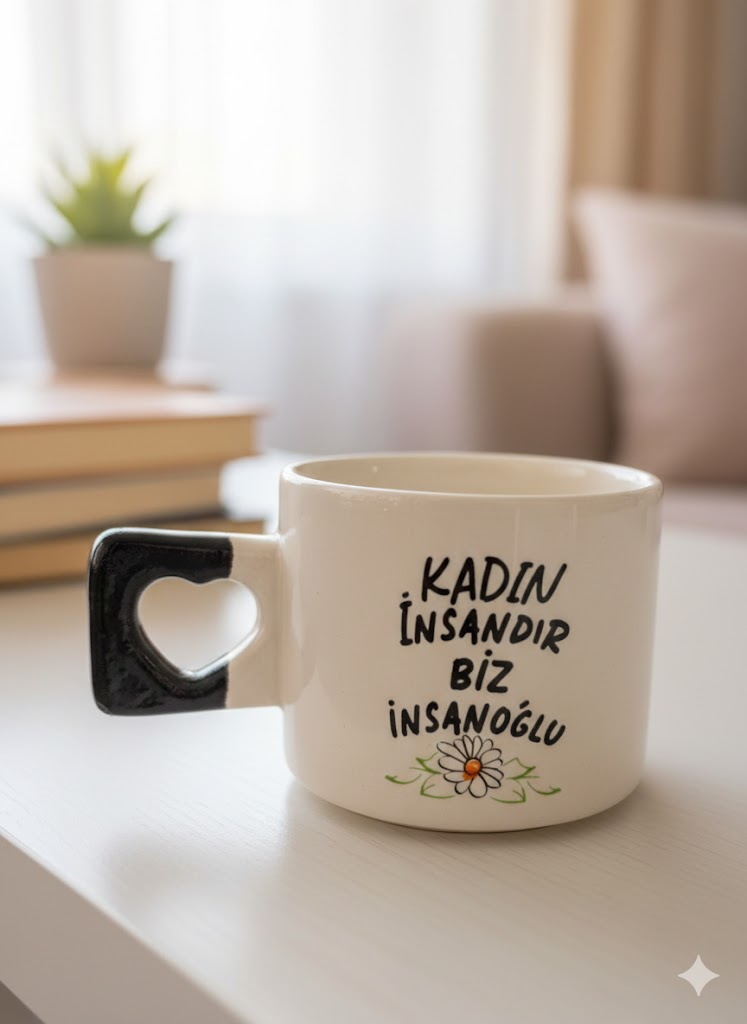 Kadın İnsandır Biz İnsanoğlu Kalp Kulp Kupa - Hediye Seramik Kupa