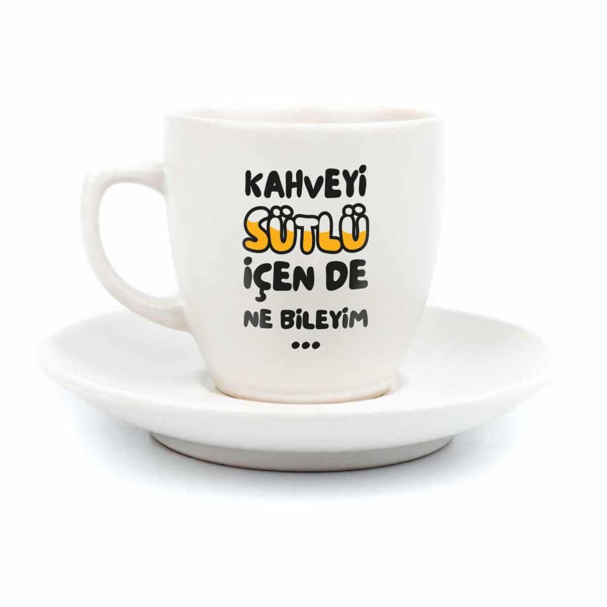 Kahveyi Sütlü İçen De Ne Bileyim... Krem Türk Kahvesi Fincanı - Hediye Seramik Türk Kahvesi Fincanı