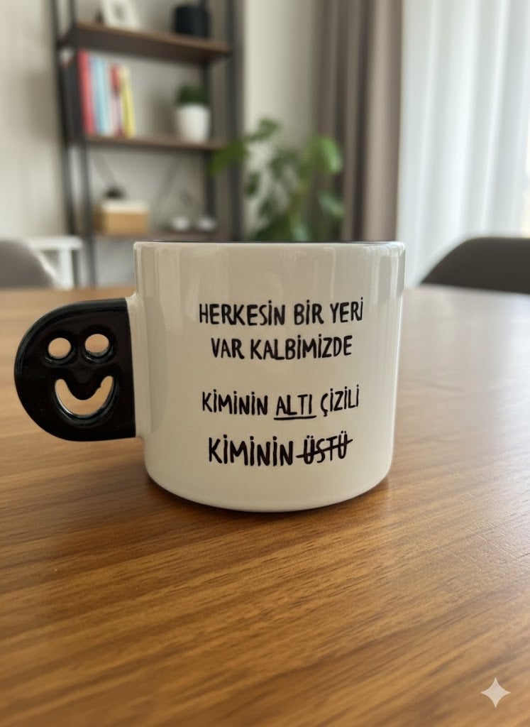 Kiminin Altı Çizili Kiminin Üstü El Yapımı Gülen Kulp Kupa - Hediyelik Kupa Fincan Mug