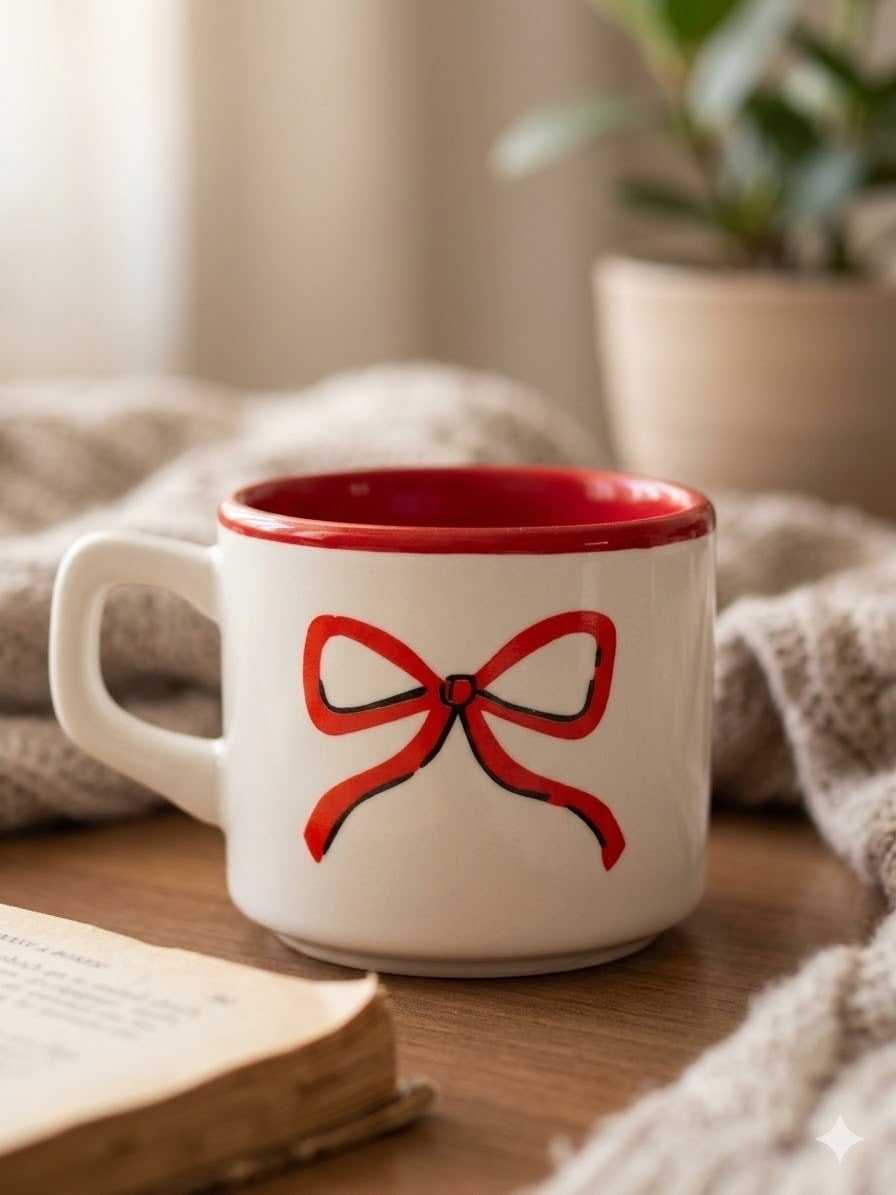Kırmızı Kurdele Beyaz Venüs Kupa - Hediyelik Kupa Fincan Mug