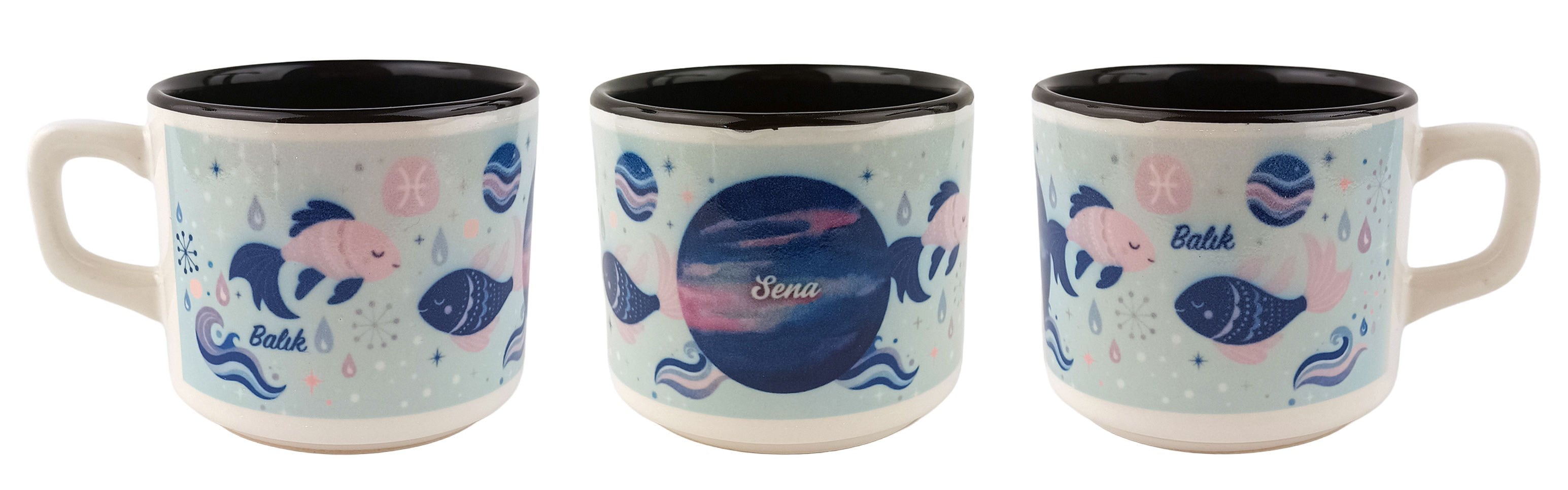 Kişiye Özel Balık Burcu Tasarımlı Beyaz Burc Kupa - Hediyelik Kupa Fincan Mug