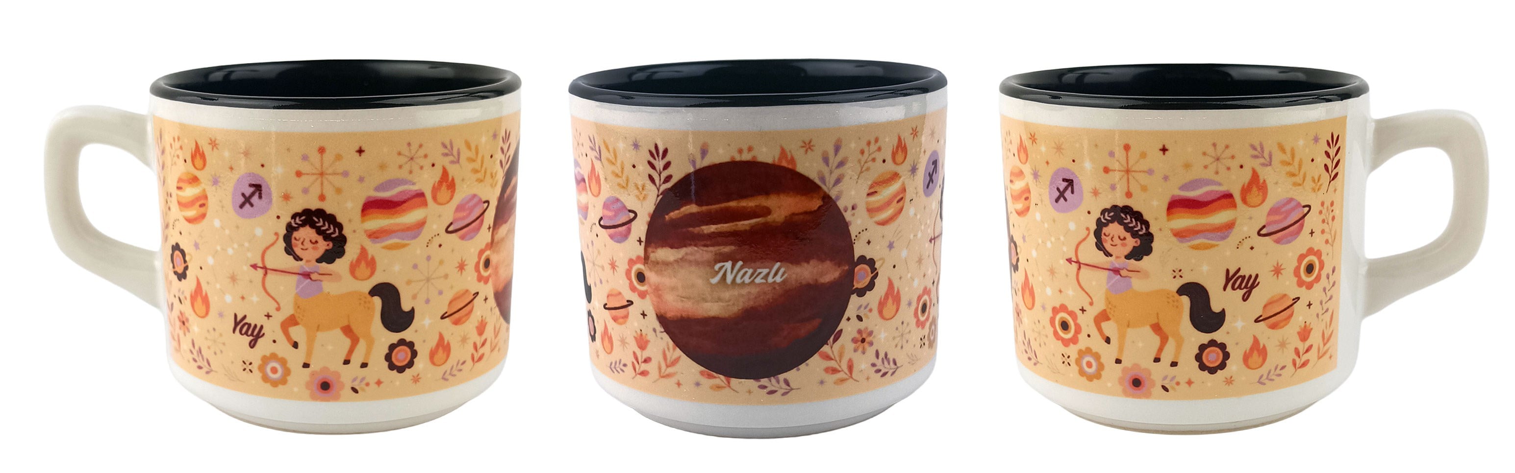 Kişiye Özel Yay Burcu Tasarımlı Beyaz Burc Kupa - Hediyelik Kupa Fincan Mug