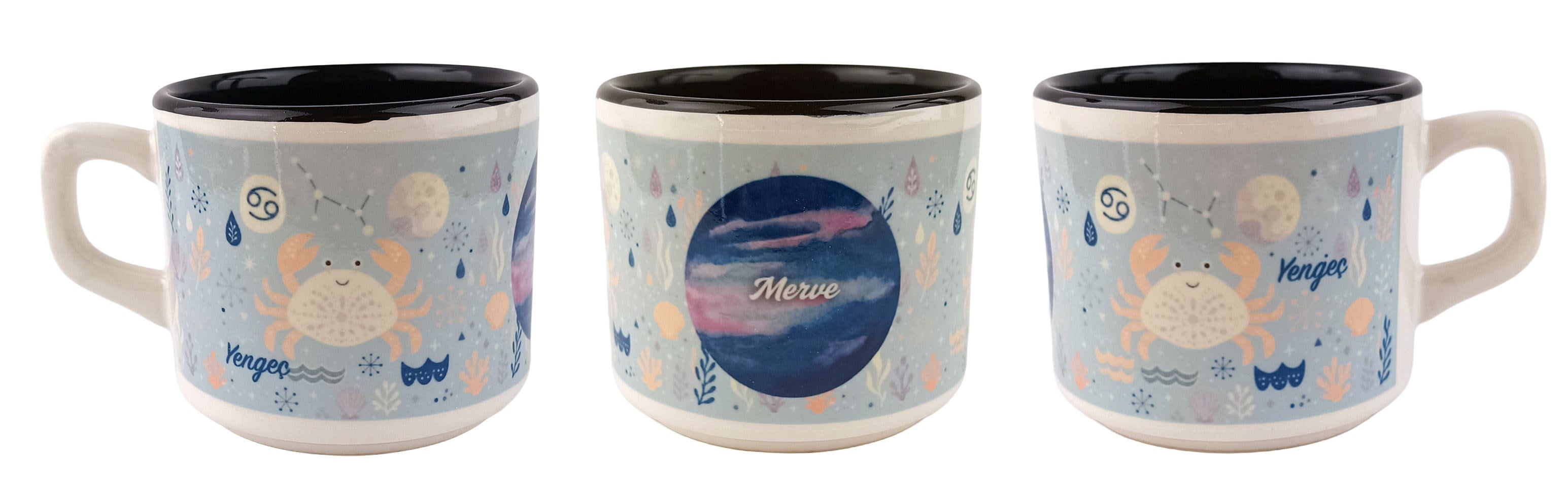 Kişiye Özel Yengeç Burcu Tasarımlı Beyaz Burc Kupa - Hediyelik Kupa Fincan Mug