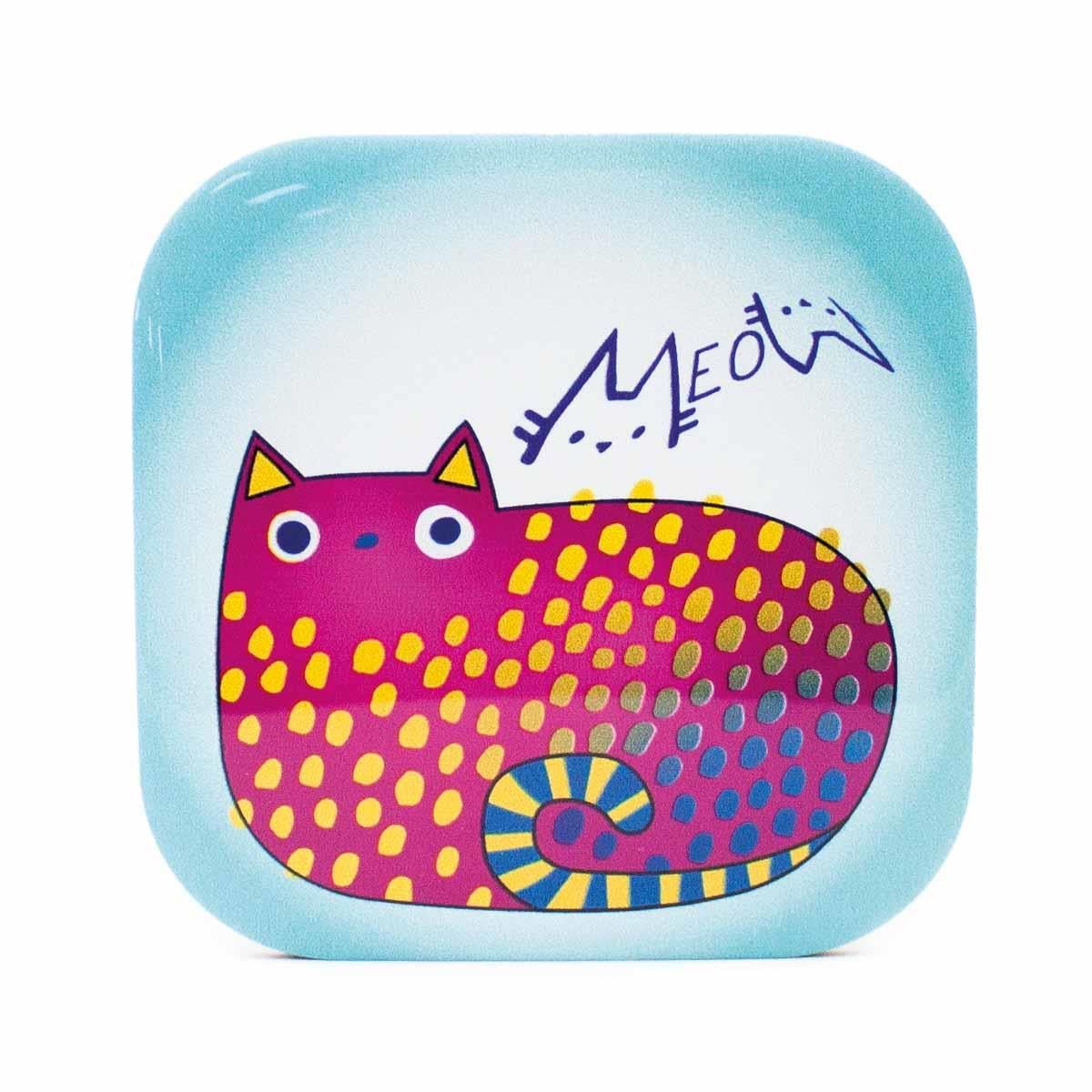 Meow Parlak Yüzey Bardak Altlığı - Renkli Baskılı Kaymaz Taban Bardak Altlığı  