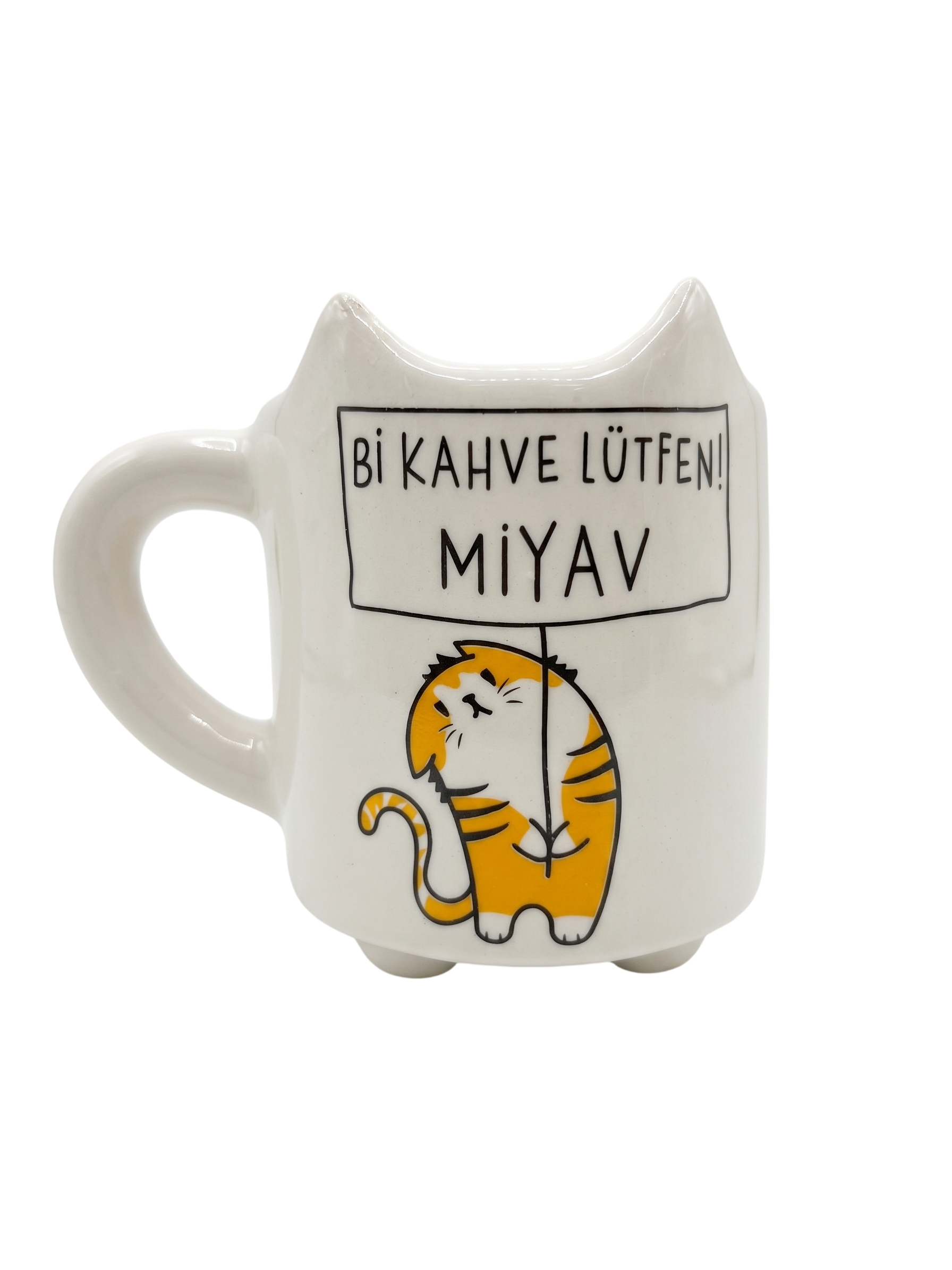Miyav 18 El Yapımı 3D Krem Parlak Kupa - El Yapımı Seramik Kupa