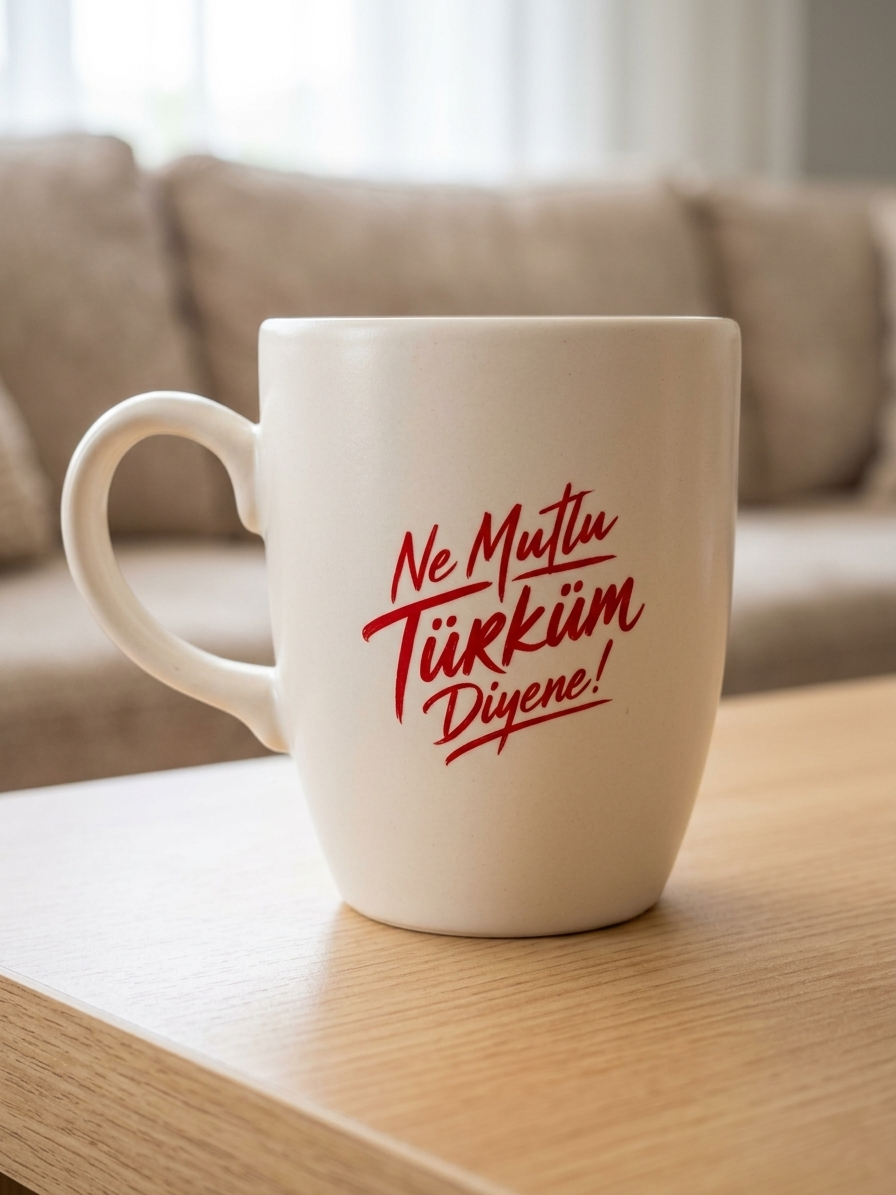 Ne Mutlu Türküm Diyene ! Krem Oval Kupa - Hediyelik Kupa Fincan Mug
