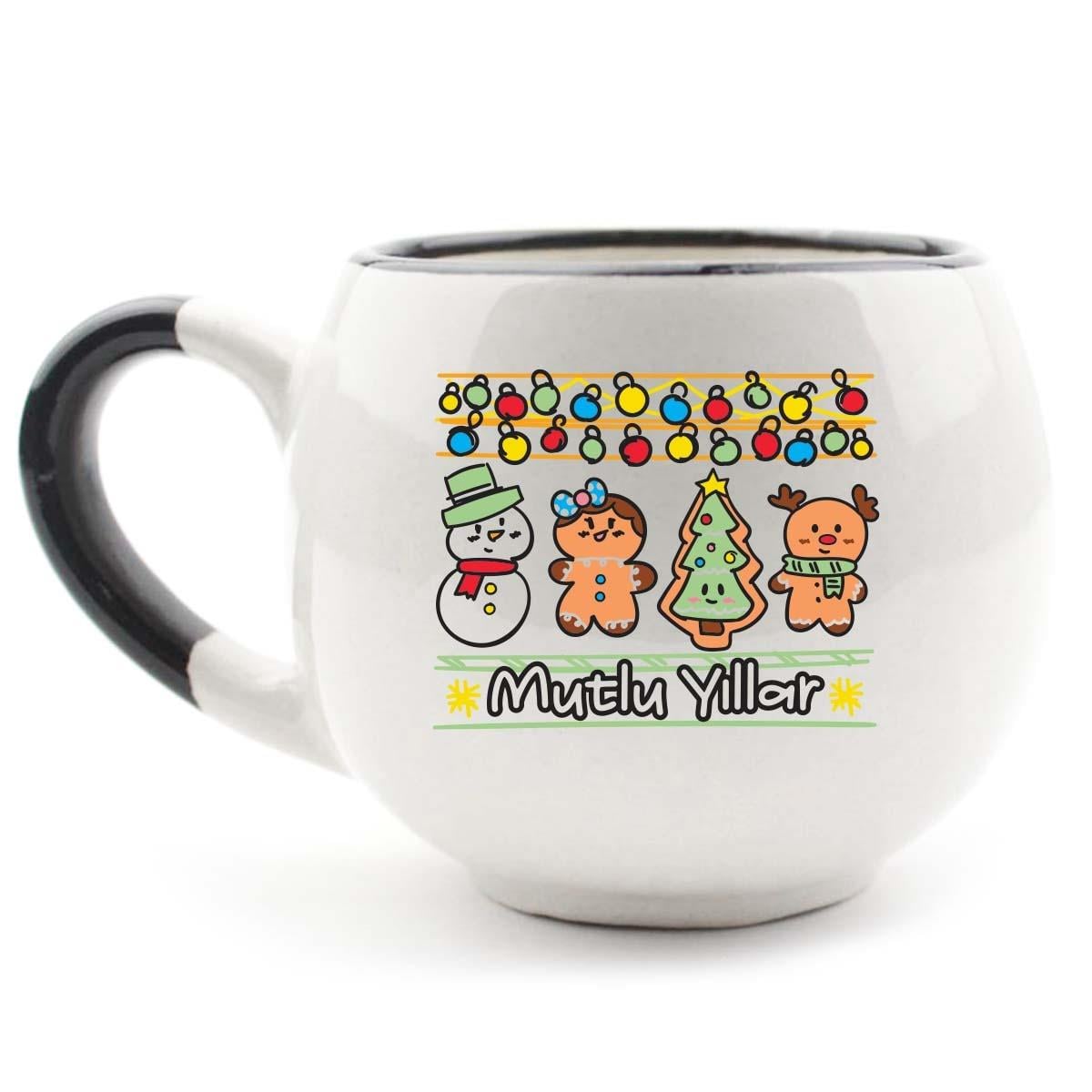 Noel Işıklar Krem Parlak Balon Kupa -Yılbaşı Temalı Kupa