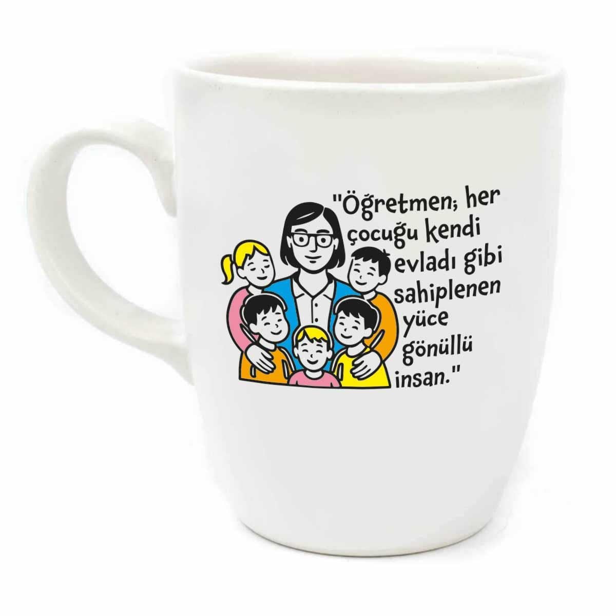 Öğretmen;Her Çocuğu Kendi Evladı Gibi Krem Oval Kupa - Hediyelik Kupa Fincan Mug