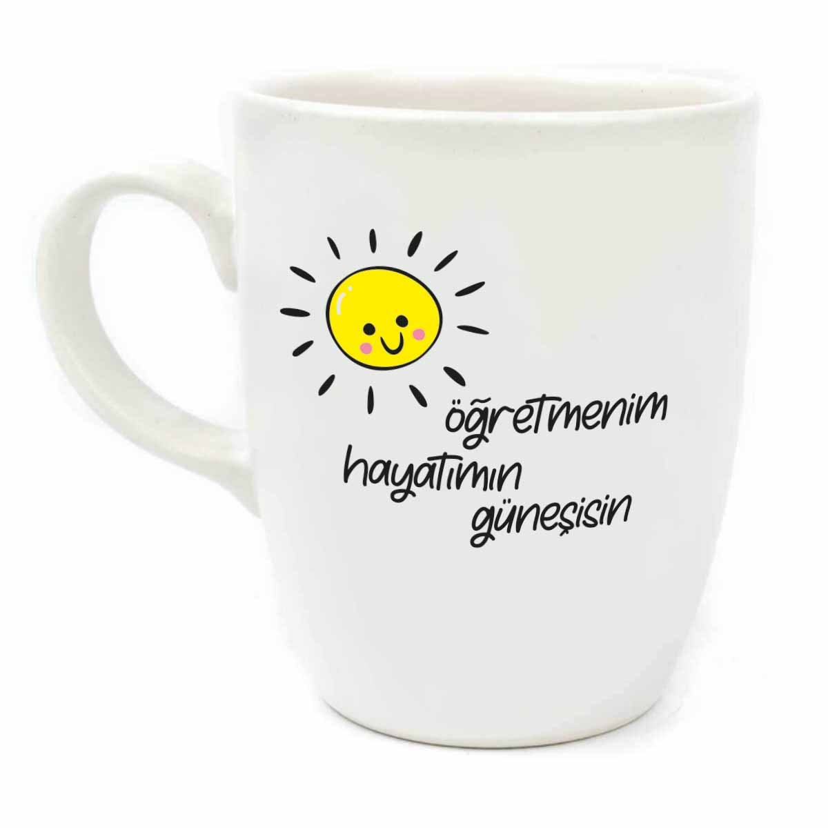 Öğretmenim Hayatımın Güneşisin Krem Oval Kupa - Hediyelik Kupa Fincan Mug