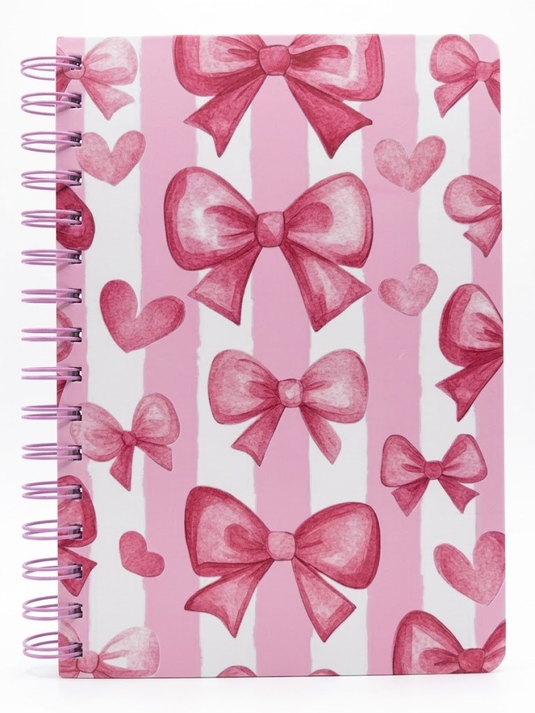 Pembe Kurdele 01 Desenli Spiralli Çizgili Defter-Çizgili Yapraklı Not Defteri