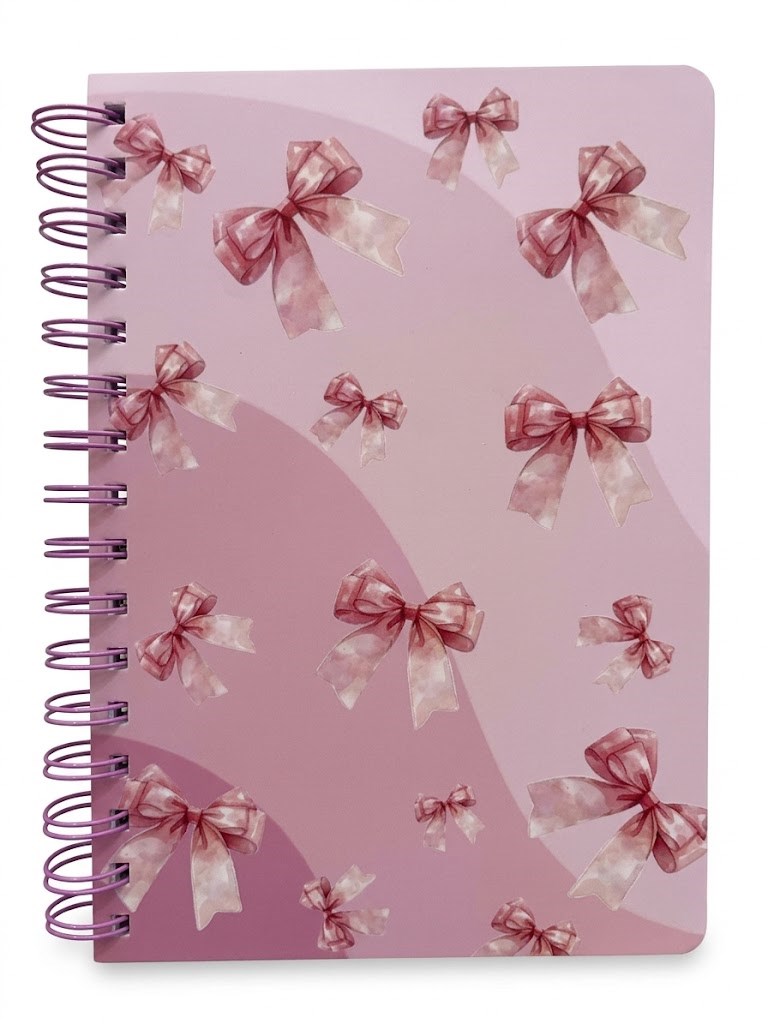 Pembe Kurdele 02 Desenli Spiralli Çizgili Defter-Çizgili Yapraklı Not Defteri