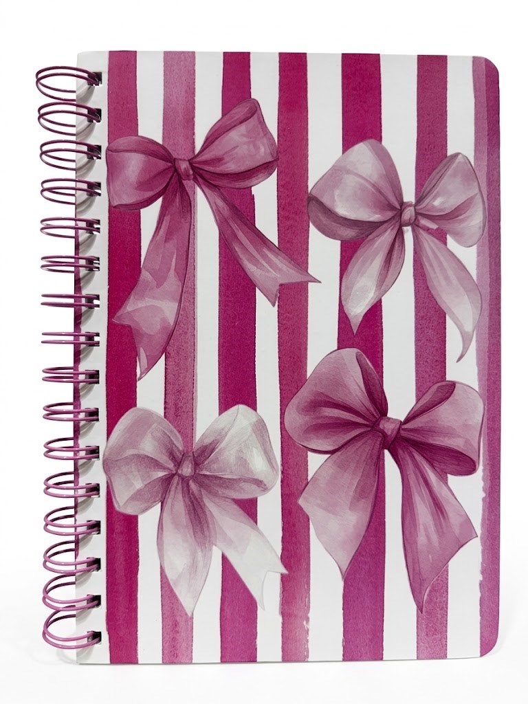 Pembe Kurdele 03 Desenli Spiralli Çizgili Defter-Çizgili Yapraklı Not Defteri