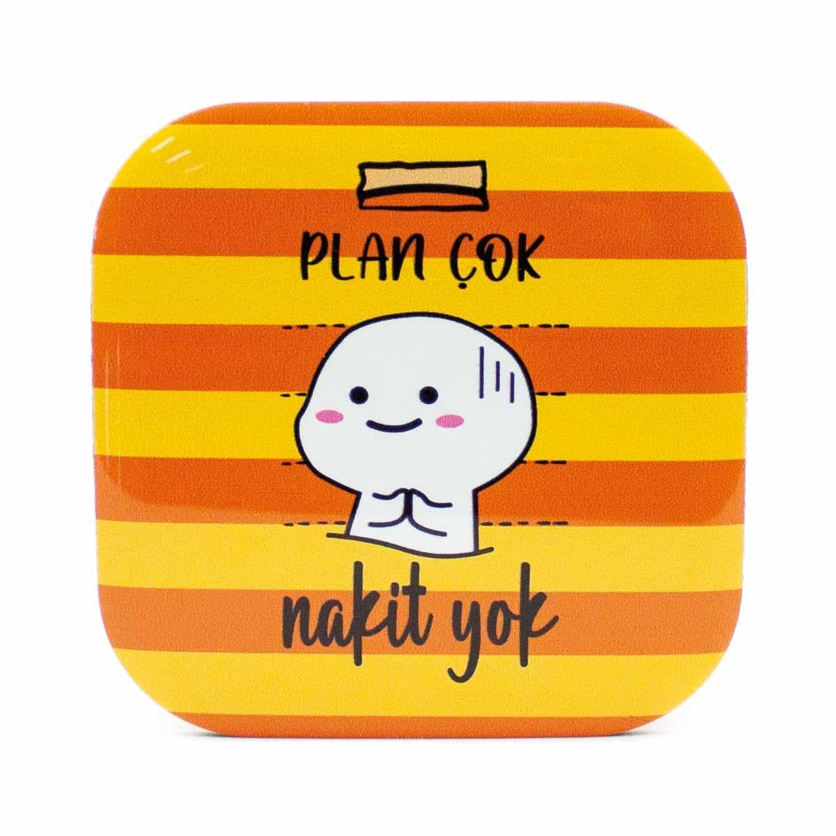 Plan Çok Nakit Yok Parlak Yüzey Bardak Altlığı - Renkli Baskılı Kaymaz Taban Bardak Altlığı  