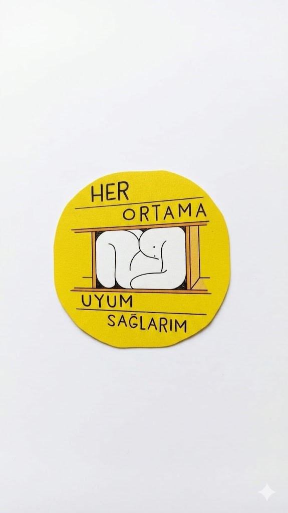 Her Ortama Uyum Sağlarım Baskılı Ahşap Bardak Altlığı 