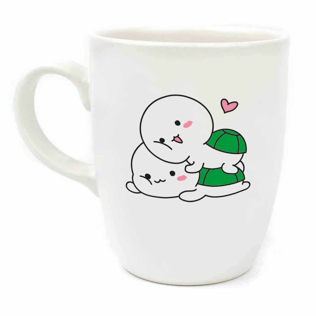 Sevgili Kaplumbağalar Krem Oval Kupa - Hediyelik Kupa Fincan Mug