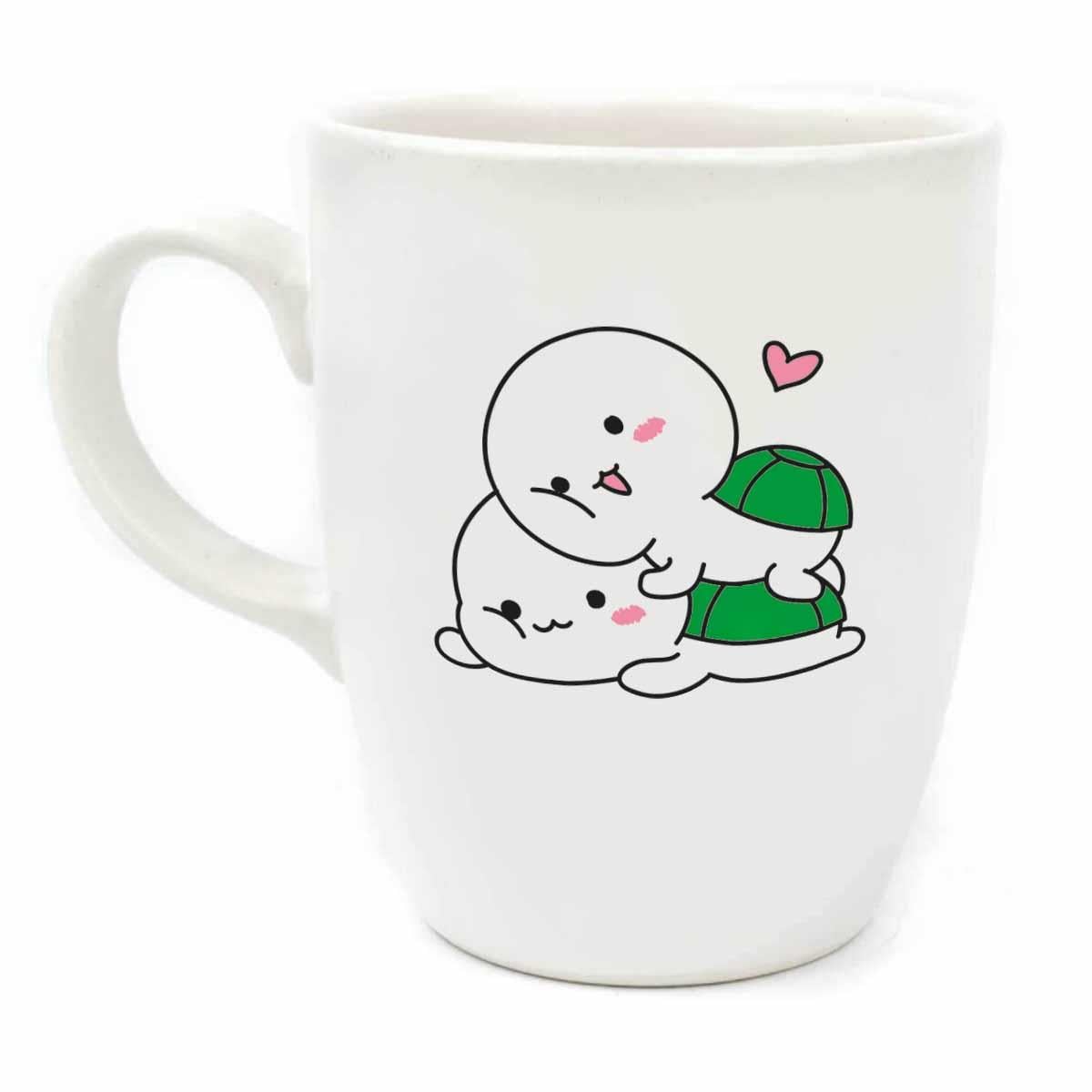 Sevgili Kaplumbağalar Krem Oval Kupa - Hediyelik Kupa Fincan Mug