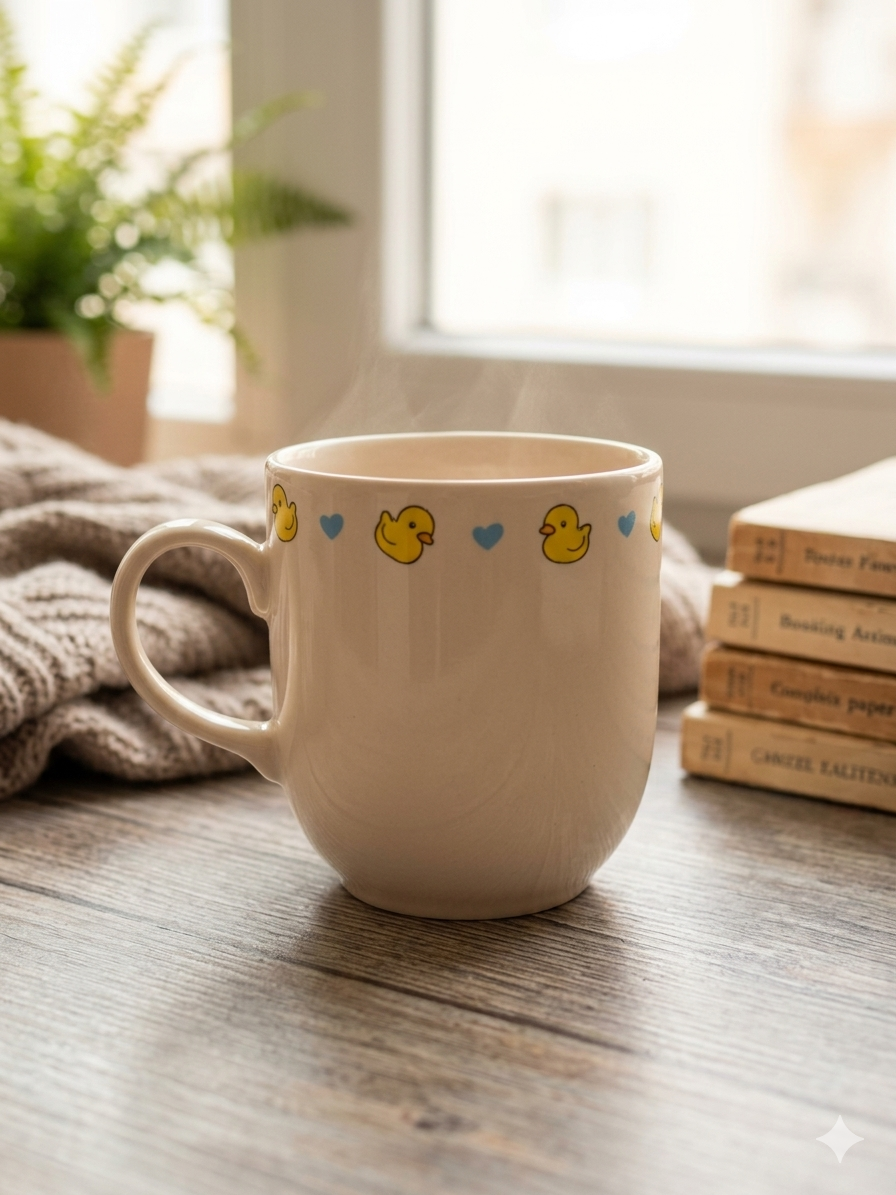 Sevimli Ördek Krem Juno Kupa -Hediyelik Kupa Fincan Mug