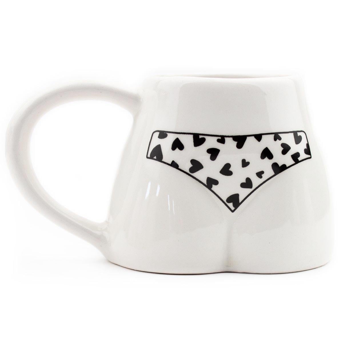 Siyah Kalpli Bikinili El Yapımı Beyaz Parlak Popo Kupa - El İşçiliği Hediyelik Kupa Bardak Mug