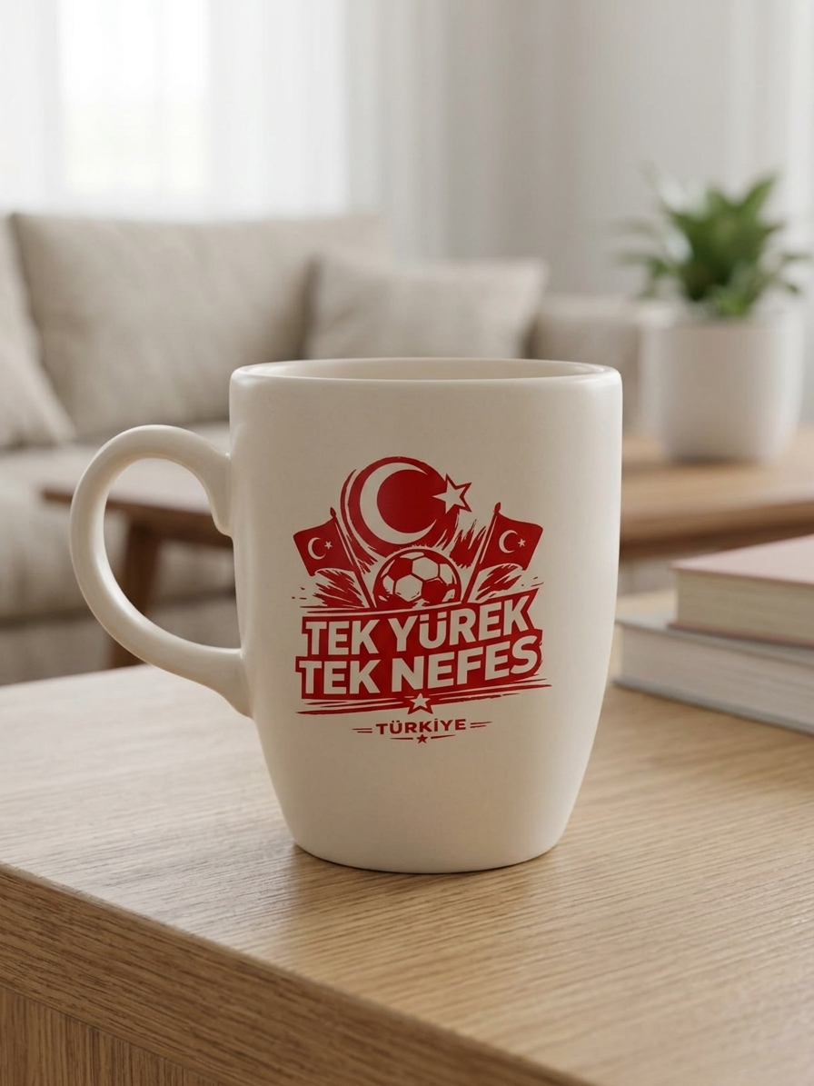 Tek Yürek Tek Nefes Krem Oval Kupa - Hediyelik Kupa Fincan Mug