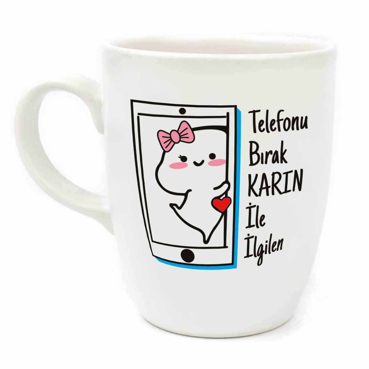 Telefonu Bırak Karın İle İlgilen! Krem Oval Kupa - Hediyelik Kupa Fincan Mug