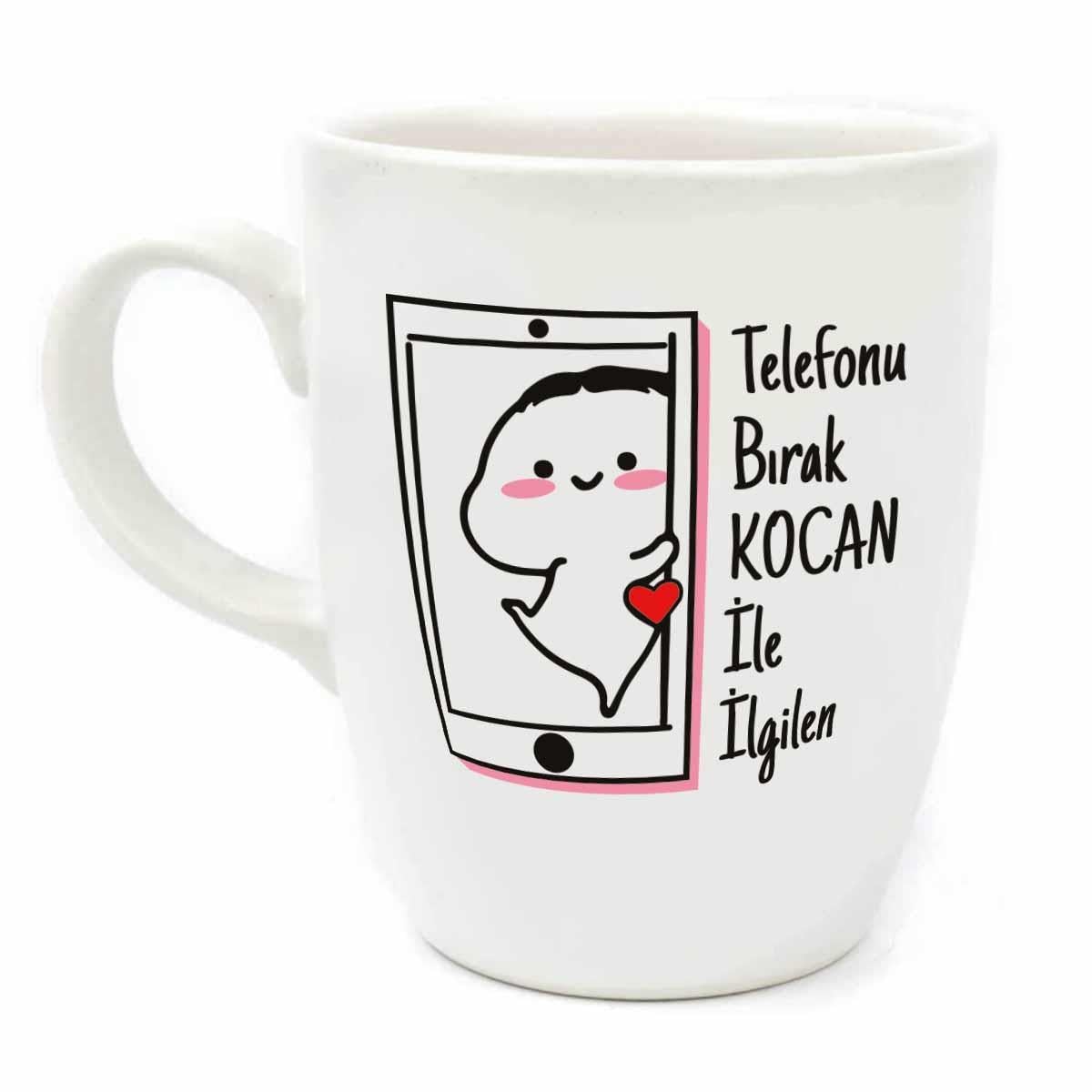 Telefonu Bırak Kocan İle İlgilen! Krem Oval Kupa - Hediyelik Kupa Fincan Mug