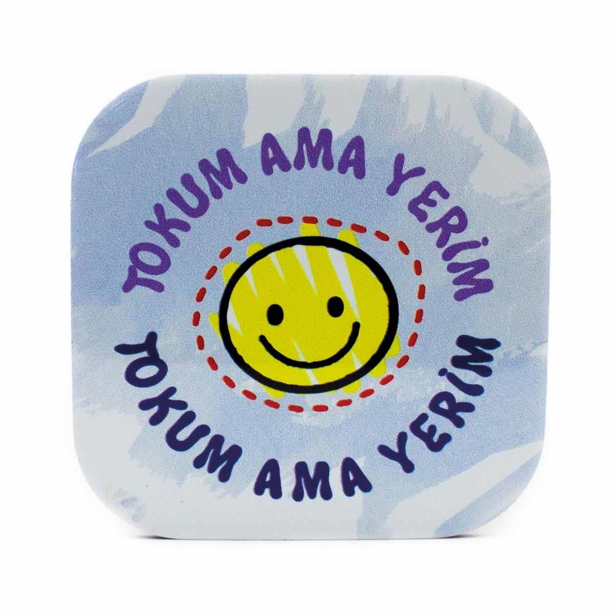 Tokum Ama Yerim Parlak Yüzey Bardak Altlığı - Renkli Baskılı Kaymaz Taban Bardak Altlığı  