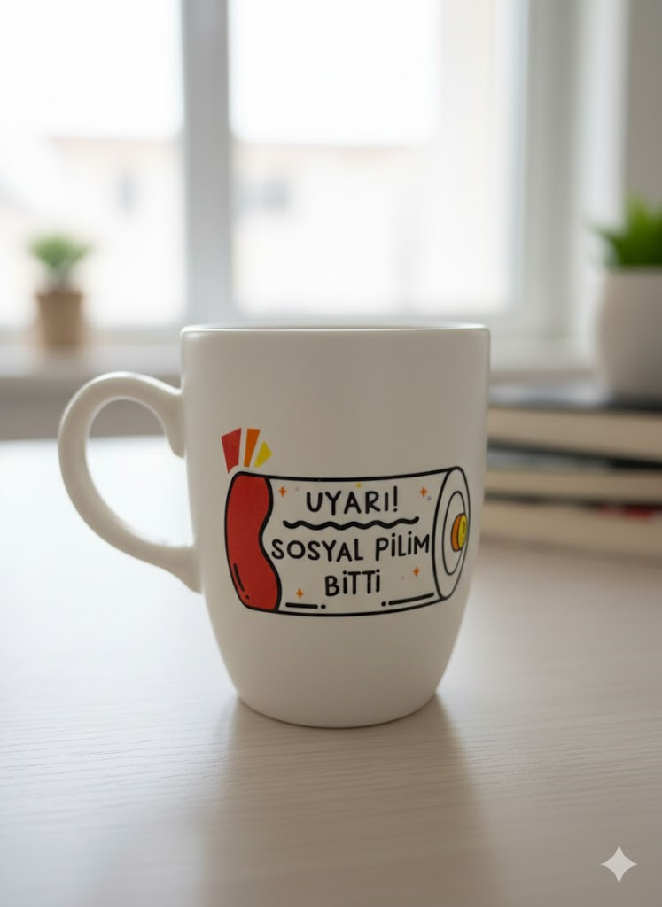 Uyarı! Sosyal Pilim Bitti Krem Oval Kupa - Hediyelik Kupa Fincan Mug