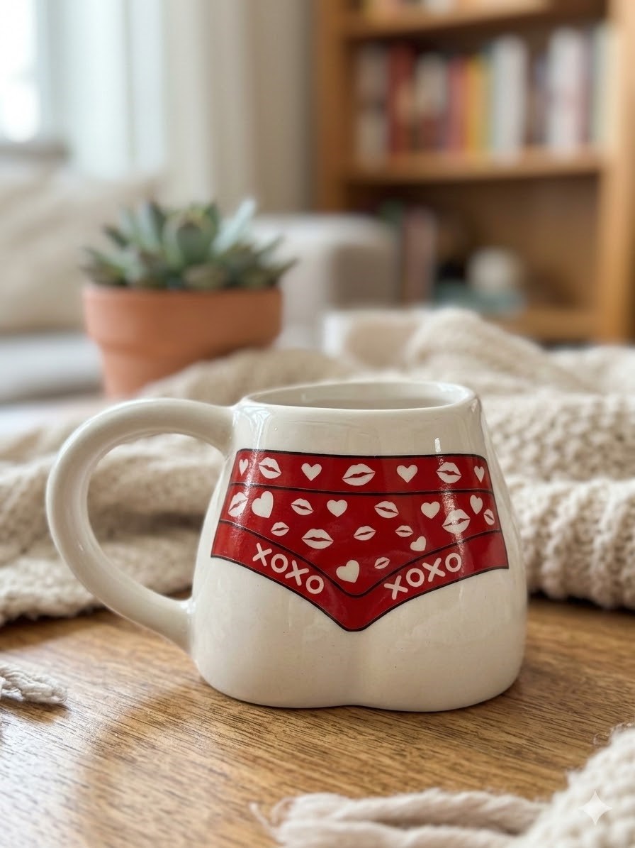 Xoxo Bikinili El Yapımı Beyaz Parlak Popo Kupa - El İşçiliği Hediyelik Kupa Bardak Mug