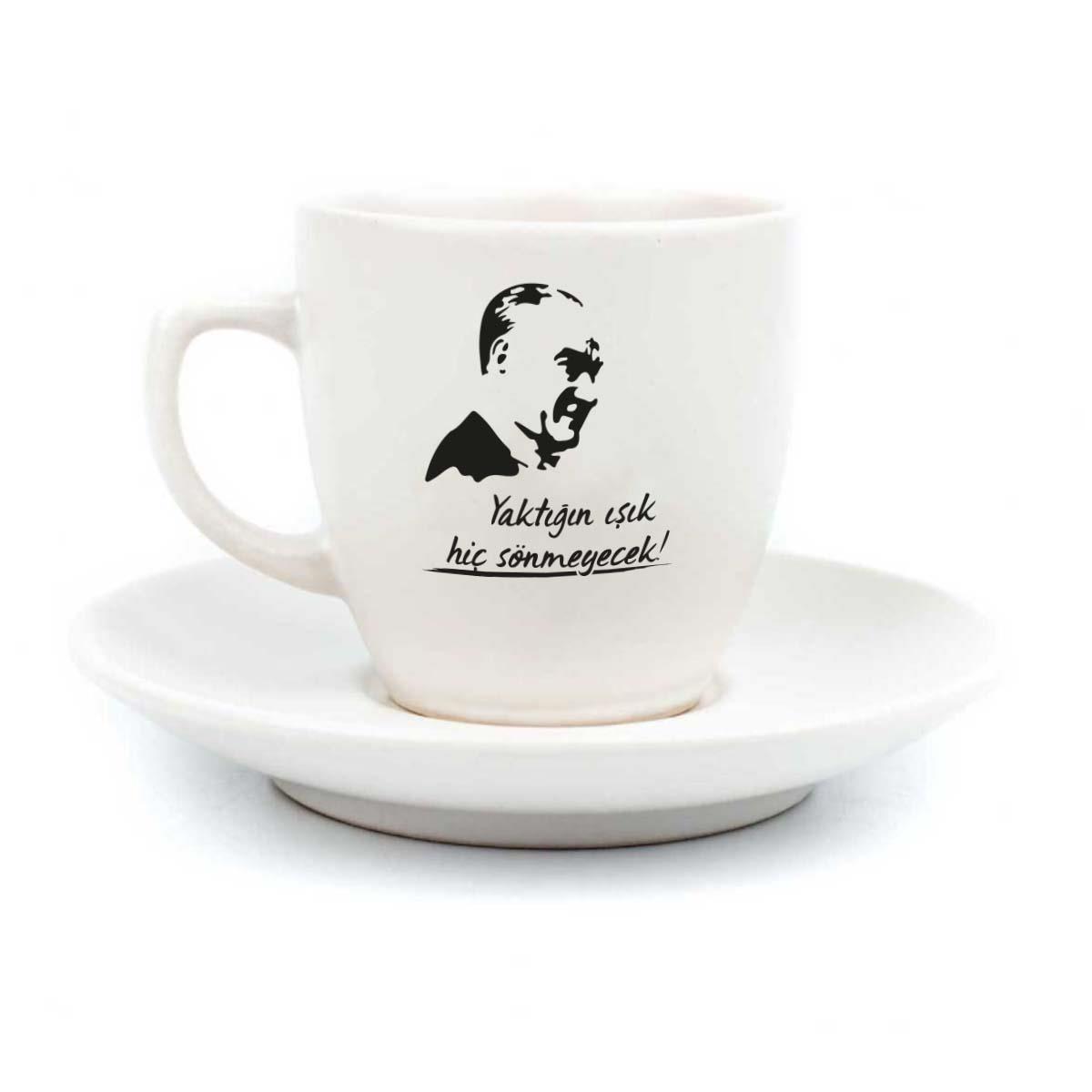 Yaktığın Işık Hiç Sönmeyecek! Krem Türk Kahvesi Fincanı - Atatürk - Hediye Seramik Türk Kahvesi Fincanı