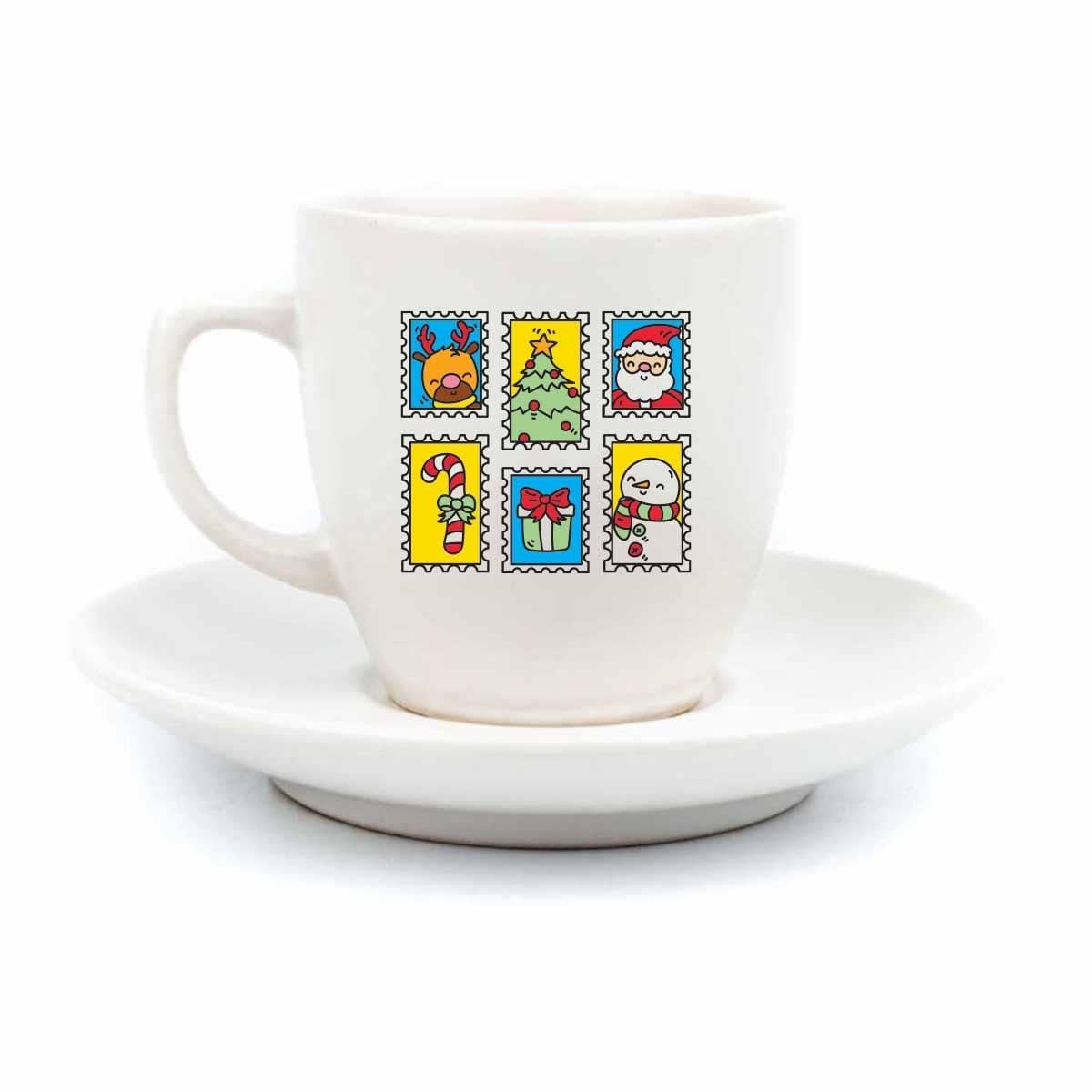 Yılbaşı Kartpostal Tasarımlı Krem Türk Kahvesi Fincanı-Yılbaşı Temalı Kahve Fincanı