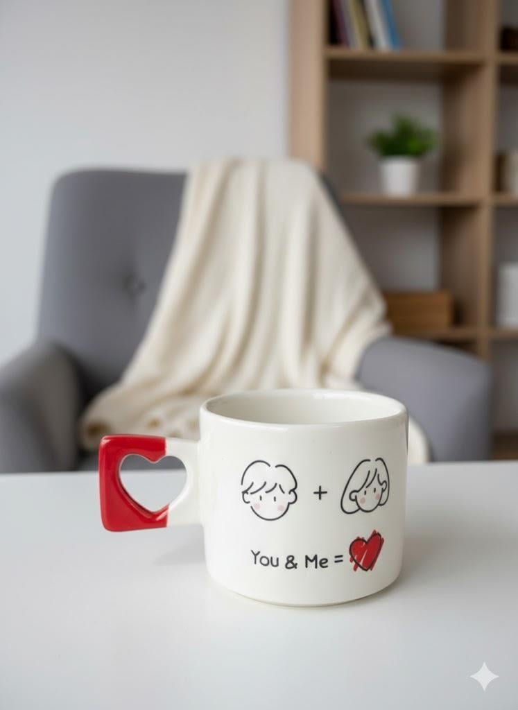 You & Me Kalp Kulp Kupa - Hediye Seramik Kupa