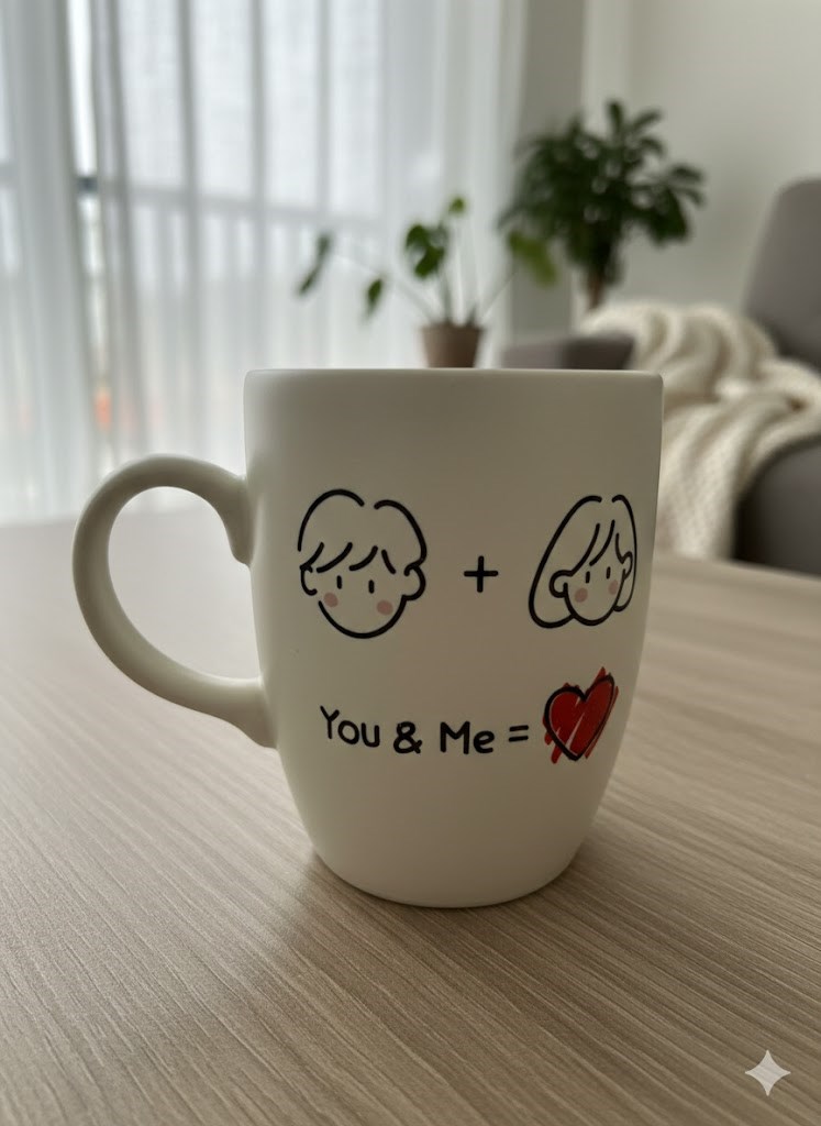 You & Me Krem Oval Kupa - Hediyelik Kupa Fincan Mug