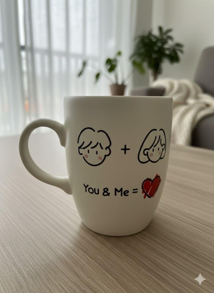 You & Me Krem Oval Kupa - Hediyelik Kupa Fincan Mug