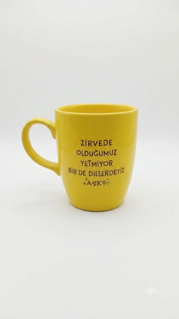 Zirvede Olduğumuz Yetmiyor Sarı Oval Kupa - Hediyelik Kupa Fincan Mug